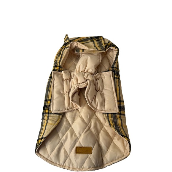 Kuoser Dogs‎ Size M Quilted Vest Jacket Reversible Yellow Plaid And Cream New - Picture 3 of 7
